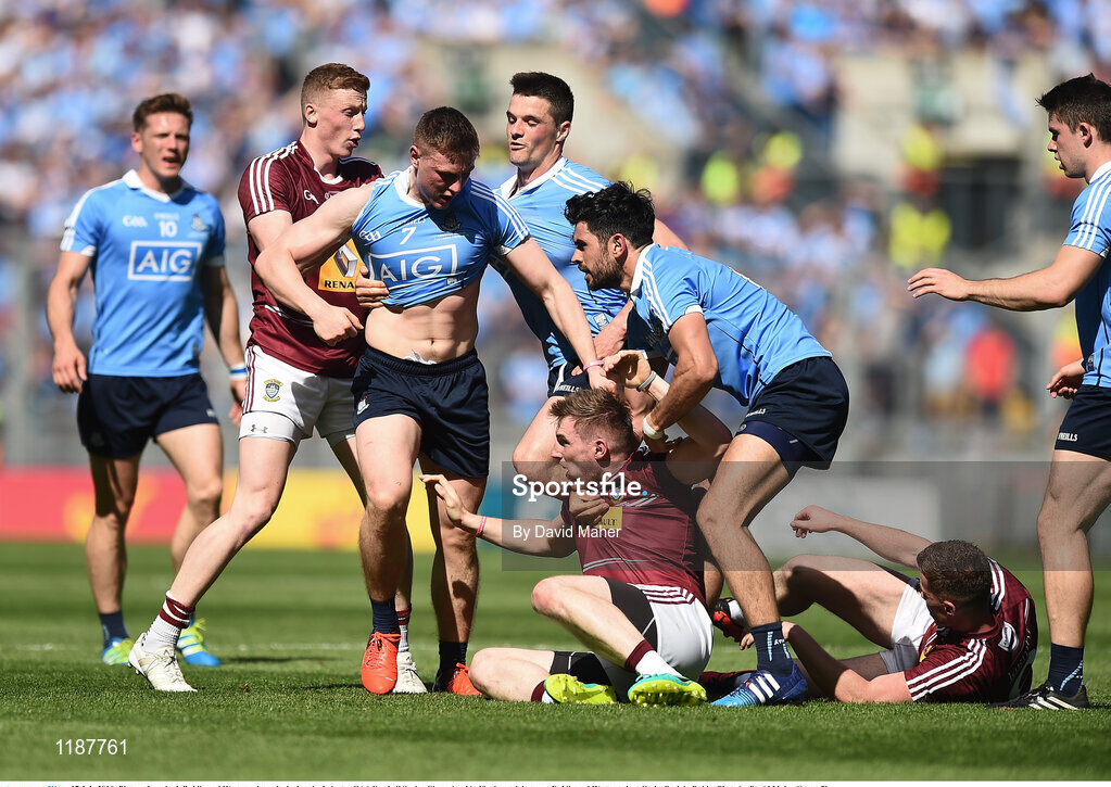 17 July 2016; Players from both Dublin and Westmeath tussle during the Leinster GAA Football Senior Championship Final match between Dublin and Westmeath at Croke Park in Dubin. Photo by David Maher/Sportsfile