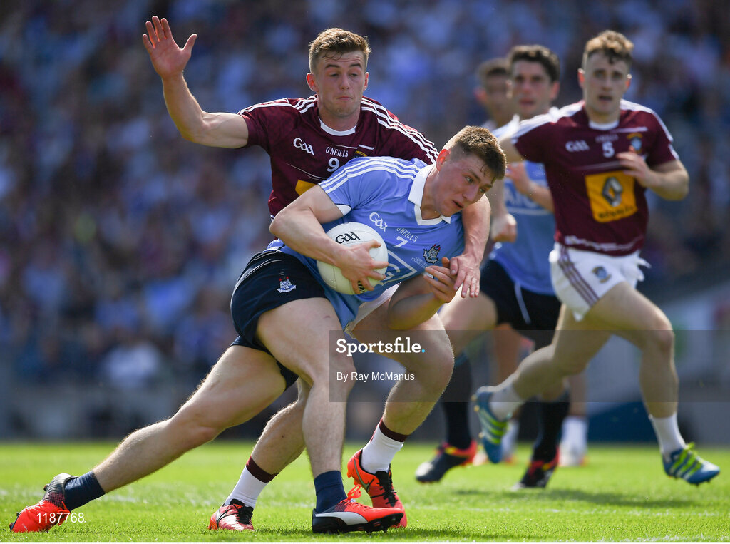 17 July 2016; John Small of Dublin in action against Ger Egan of Westmeath during the Leinster GAA Football Senior Championship Final match between Dublin and Westmeath at Croke Park in Dubin. Photo by Ray McManus/Sportsfile