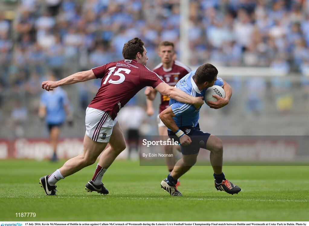 17 July 2016; Kevin McManamon of Dublin in action against Callum McCormack of Westmeath during the Leinster GAA Football Senior Championship Final match between Dublin and Westmeath at Croke Park in Dubin. Photo by Eóin Noonan/Sportsfile