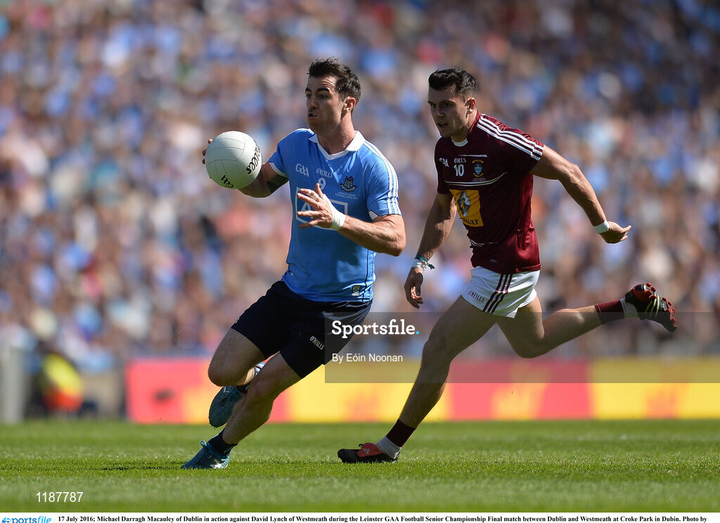 17 July 2016; Michael Darragh Macauley of Dublin in action against David Lynch of Westmeath during the Leinster GAA Football Senior Championship Final match between Dublin and Westmeath at Croke Park in Dubin. Photo by Eóin Noonan/Sportsfile