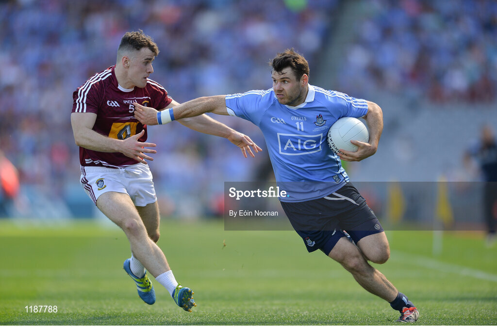 17 July 2016; Kevin McManamon of Dublin in action against Jamie Gonoud of Westmeath during the Leinster GAA Football Senior Championship Final match between Dublin and Westmeath at Croke Park in Dubin. Photo by Eóin Noonan/Sportsfile