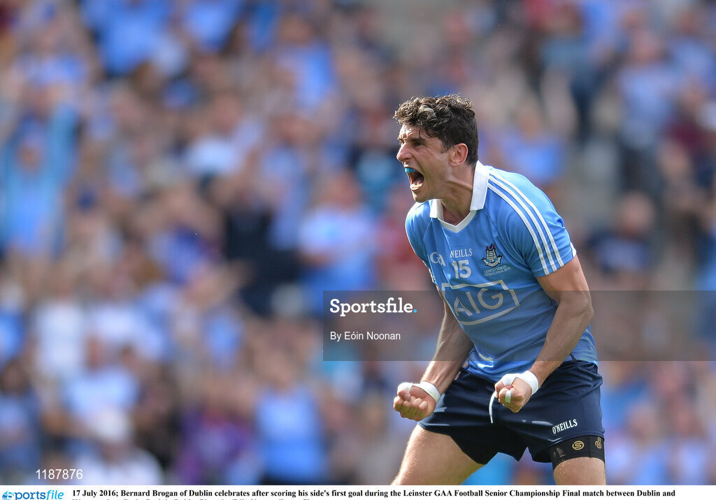 17 July 2016; Bernard Brogan of Dublin celebrates after scoring his side's first goal during the Leinster GAA Football Senior Championship Final match between Dublin and Westmeath at Croke Park in Dubin. Photo by Eóin Noonan/Sportsfile