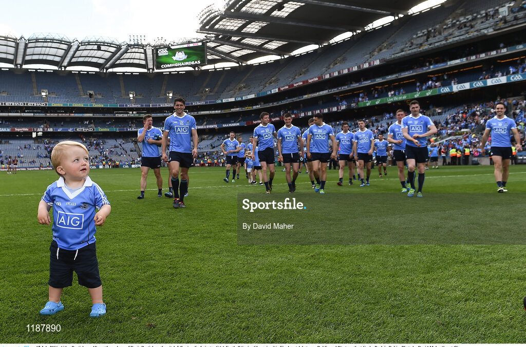 17 July 2016; Aiden Bastick age 18 months and son of Denis Bastick on the pitch following the Leinster GAA Football Senior Championship Final match between Dublin and Westmeath at Croke Park in Dubin. Photo by David Maher/Sportsfile