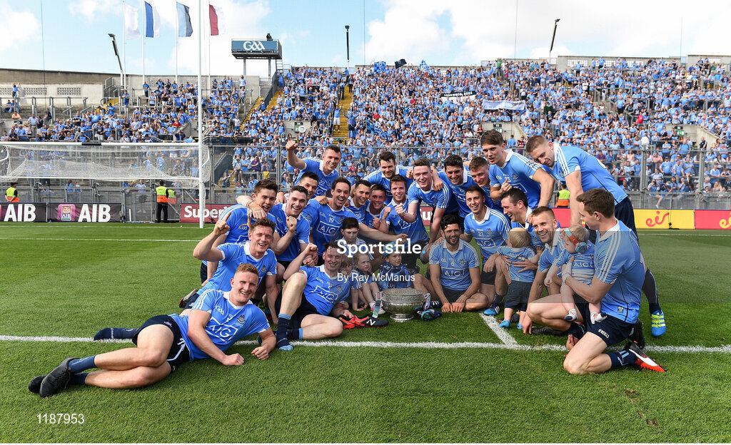 17 July 2016; Members of the Dublin squad celebrate in front of Hill 16 after the Leinster GAA Football Senior Championship Final match between Dublin and Westmeath at Croke Park in Dubin. Photo by Ray McManus/Sportsfile