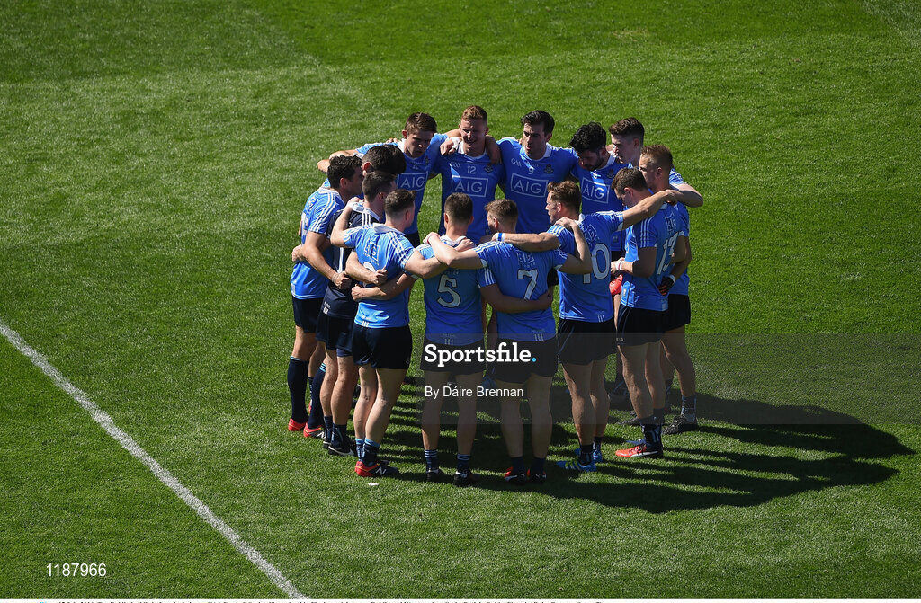 17 July 2016; The Dublin huddle before the Leinster GAA Football Senior Championship Final match between Dublin and Westmeath at Croke Park in Dubin. Photo by Daire Brennan/Sportsfile