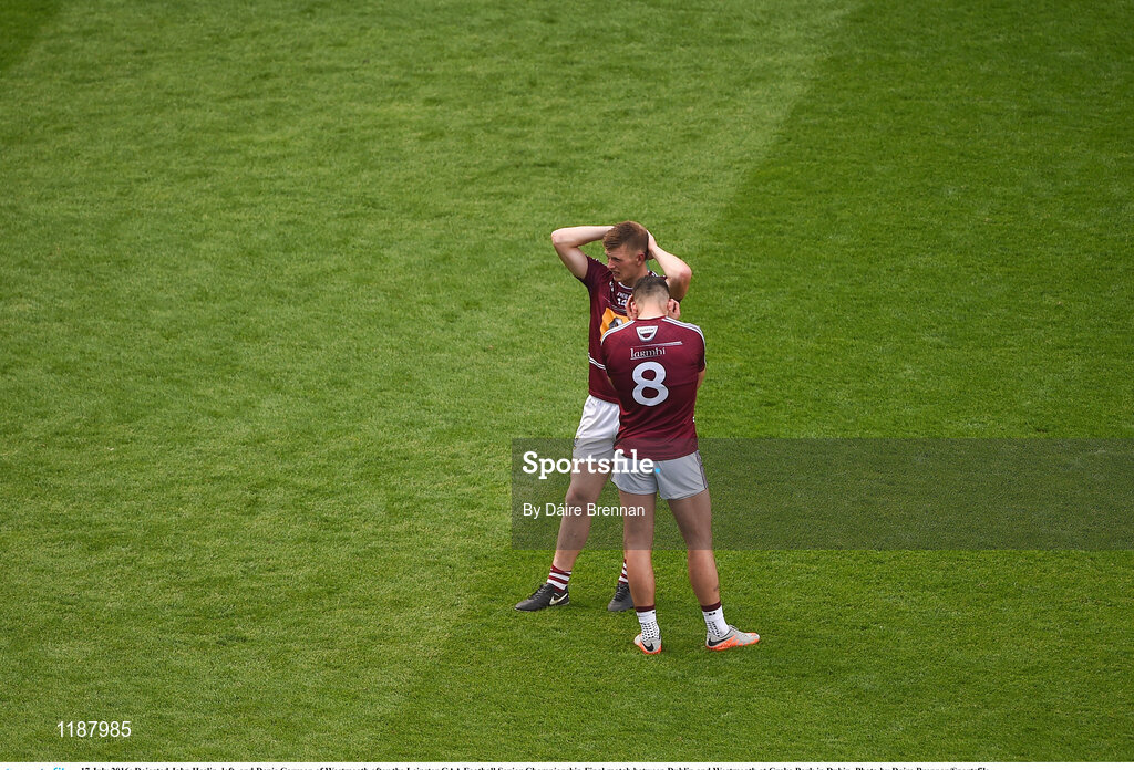 17 July 2016; Dejected John Heslin, left, and Denis Corroon of Westmeath after the Leinster GAA Football Senior Championship Final match between Dublin and Westmeath at Croke Park in Dubin. Photo by Daire Brennan/Sportsfile
