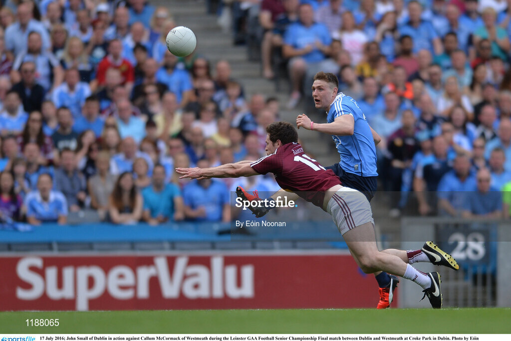 17 July 2016; John Small of Dublin in action against Callum McCormack of Westmeath during the Leinster GAA Football Senior Championship Final match between Dublin and Westmeath at Croke Park in Dubin. Photo by Eóin Noonan/Sportsfile