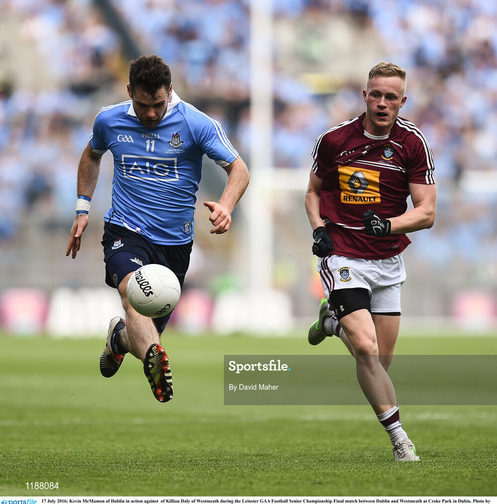 17 July 2016; Kevin McMamon of Dublin in action against  of Killian Daly of Westmeath during the Leinster GAA Football Senior Championship Final match between Dublin and Westmeath at Croke Park in Dubin. Photo by David Maher/Sportsfile