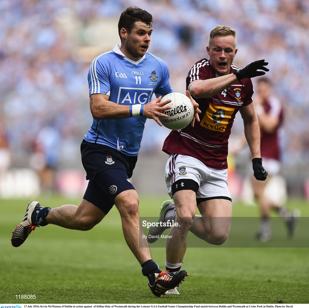 17 July 2016; Kevin McMamon of Dublin in action against  of Killian Daly of Westmeath during the Leinster GAA Football Senior Championship Final match between Dublin and Westmeath at Croke Park in Dubin. Photo by David Maher/Sportsfile