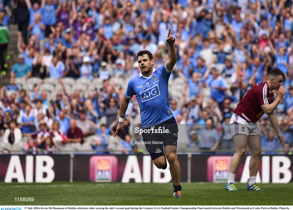 17 July 2016; Kevin McManamon of Dublin celebrates after scoring his side's second goal during the Leinster GAA Football Senior Championship Final match between Dublin and Westmeath at Croke Park in Dubin. Photo by David Maher/Sportsfile