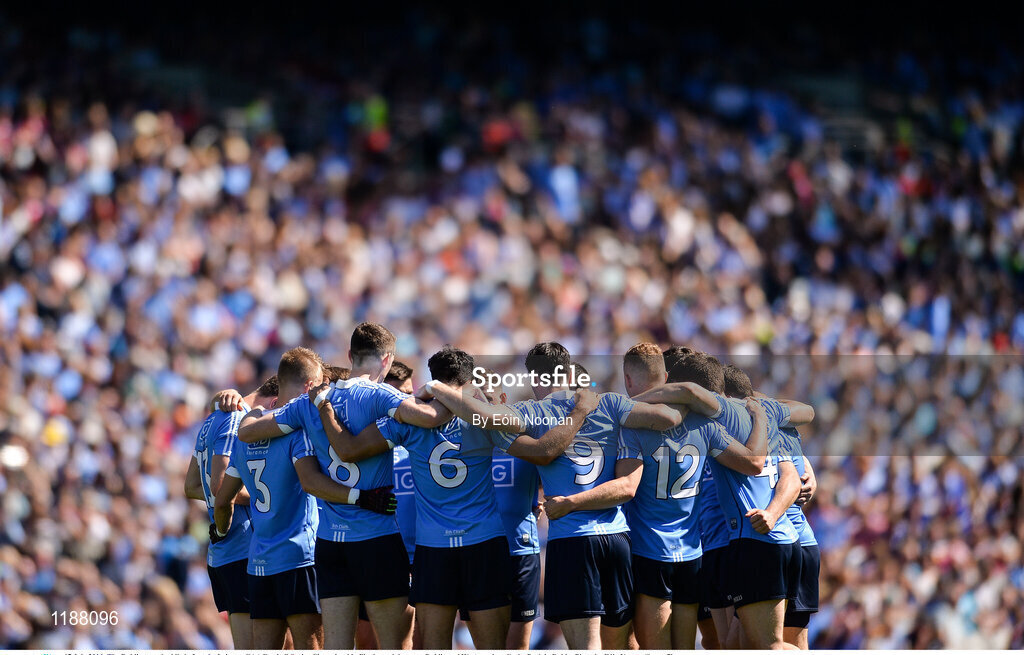 17 July 2016; The Dublin team huddle before the Leinster GAA Football Senior Championship Final match between Dublin and Westmeath at Croke Park in Dubin. Photo by Eóin Noonan/Sportsfile