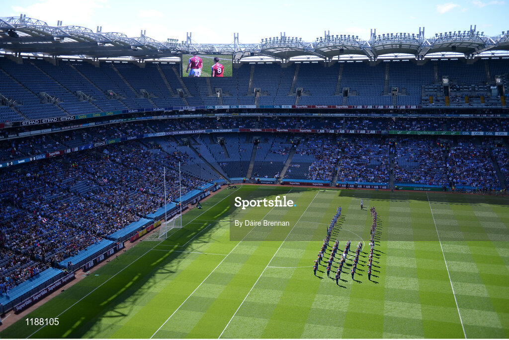 17 July 2016; The Dublin and Westmeath teams parade behind the Artane School of Music Band before the Leinster GAA Football Senior Championship Final match between Dublin and Westmeath at Croke Park in Dubin. Photo by Daire Brennan/Sportsfile