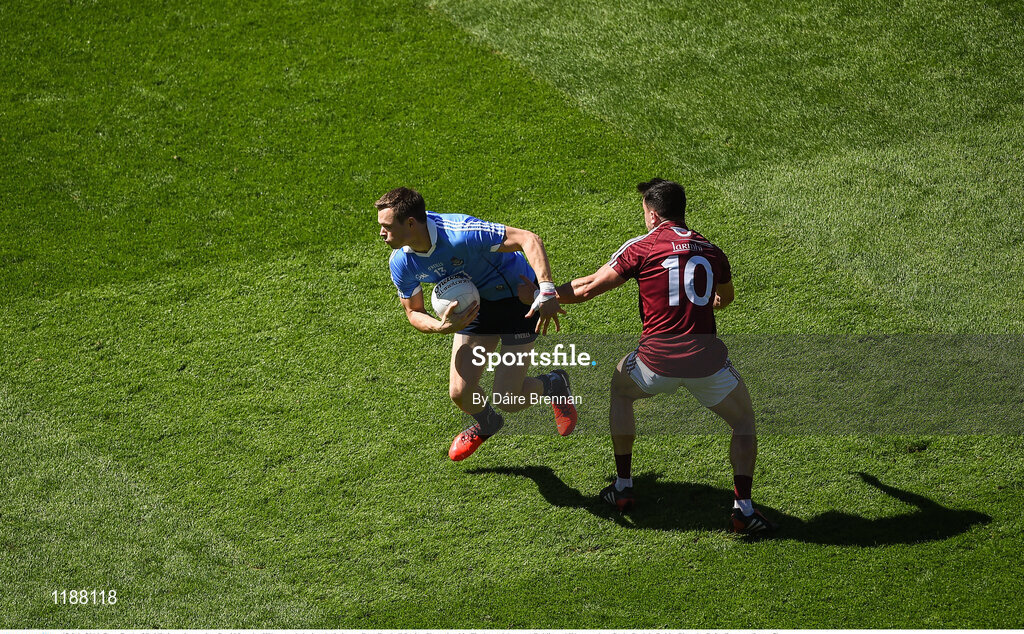 17 July 2016; Dean Rock of Dublin in action against David Lynch of Westmeath during the Leinster GAA Football Senior Championship Final match between Dublin and Westmeath at Croke Park in Dubin. Photo by Daire Brennan/Sportsfile