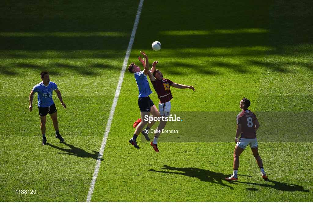 17 July 2016; Brian Fenton of Dublin in action against Ger Egan of Westmeath during the Leinster GAA Football Senior Championship Final match between Dublin and Westmeath at Croke Park in Dubin. Photo by Daire Brennan/Sportsfile