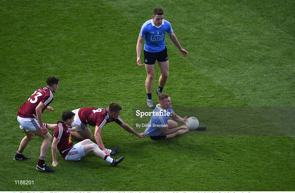 17 July 2016; Ciarán Kilkenny of Dublin in action against John Heslin of Westmeath during the Leinster GAA Football Senior Championship Final match between Dublin and Westmeath at Croke Park in Dubin. Photo by Daire Brennan/Sportsfile