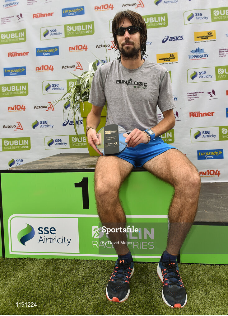 24 July 2016; Mick Clohisey of Raheny Shamrock’s AC after the winnnig the men's Fingal 10k, SSE Airtricity Race Series 2 in Swords, Co Dublin. Photo by David Maher/Sportsfile
