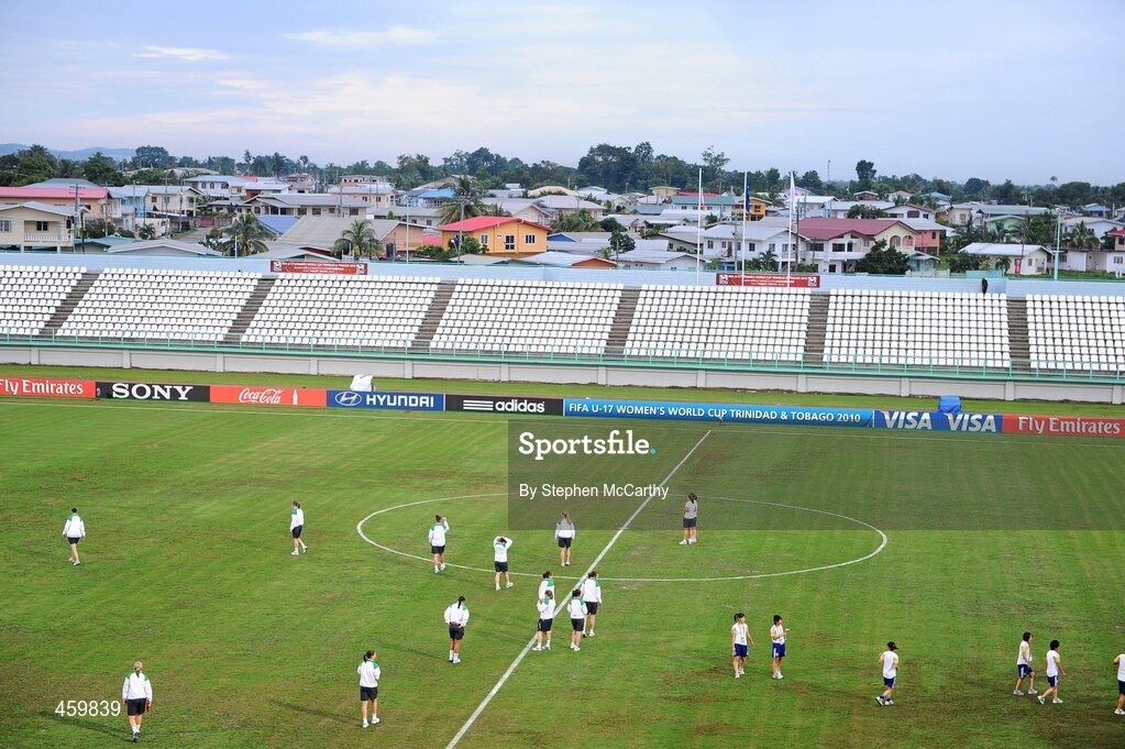 17 September 2010; Republic of Ireland players walk the pitch ahead of the game. FIFA U-17 Women’s World Cup Quarter-Final, Republic of Ireland v Japan, Larry Gomes Stadium, Arima, Trinidad, Trinidad & Tobago. Picture credit: Stephen McCarthy / SPORTSFILE