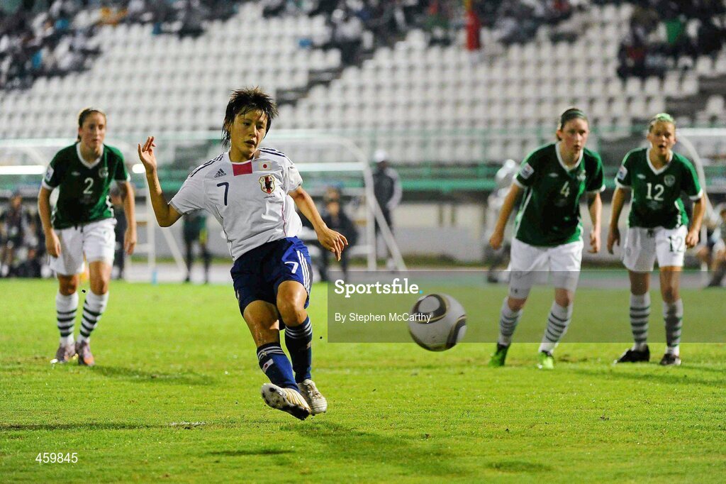 17 September 2010; Hikaru Naomoto, Japan, scores her side's first goal from a penalty. FIFA U-17 Women’s World Cup Quarter-Final, Republic of Ireland v Japan, Larry Gomes Stadium, Arima, Trinidad, Trinidad & Tobago. Picture credit: Stephen McCarthy / SPORTSFILE