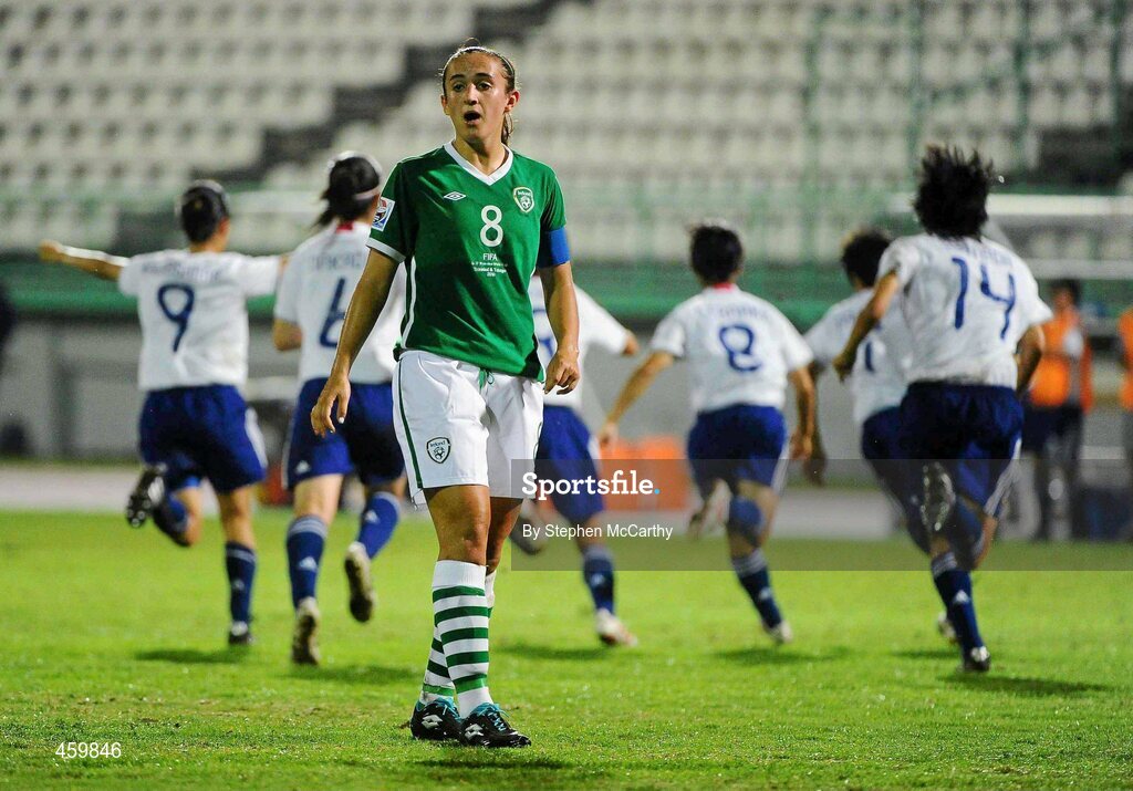17 September 2010; Dejected Republic of Ireland captain Dora Gorman after Hikaru Naomoto, Japan, scored her side's first goal from a penalty. FIFA U-17 Women’s World Cup Quarter-Final, Republic of Ireland v Japan, Larry Gomes Stadium, Arima, Trinidad, Trinidad & Tobago. Picture credit: Stephen McCarthy / SPORTSFILE