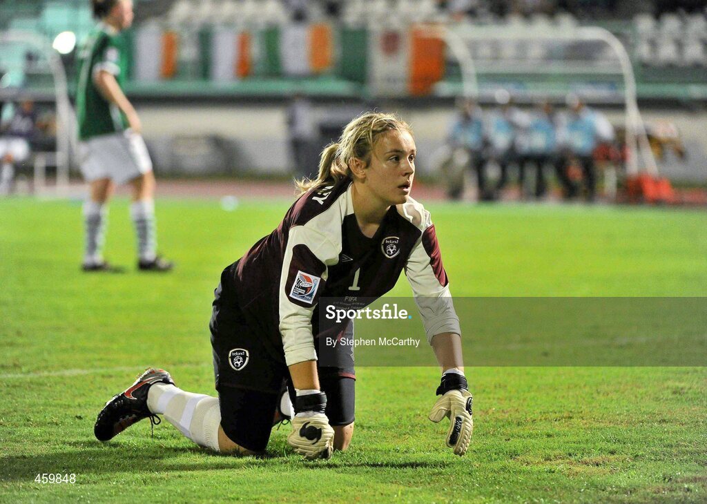 17 September 2010; Dejected Republic of Ireland goalkeeper Grace Moloney after Hikaru Naomoto, Japan, scored her side's first goal from a penalty. FIFA U-17 Women’s World Cup Quarter-Final, Republic of Ireland v Japan, Larry Gomes Stadium, Arima, Trinidad, Trinidad & Tobago. Picture credit: Stephen McCarthy / SPORTSFILE