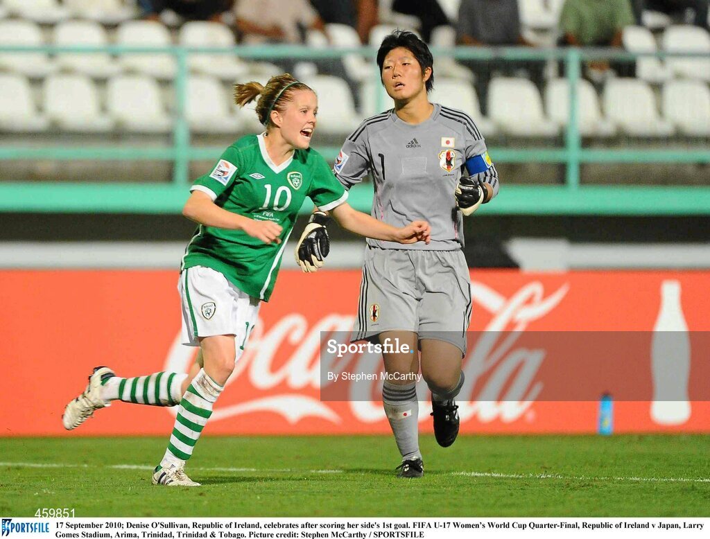 17 September 2010; Denise O'Sullivan, Republic of Ireland, celebrates after scoring her side's 1st goal. FIFA U-17 Women’s World Cup Quarter-Final, Republic of Ireland v Japan, Larry Gomes Stadium, Arima, Trinidad, Trinidad & Tobago. Picture credit: Stephen McCarthy / SPORTSFILE