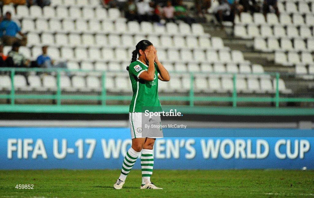 17 September 2010; A dejected Rianna Jarrett, Republic of Ireland, near the end of the game. FIFA U-17 Women’s World Cup Quarter-Final, Republic of Ireland v Japan, Larry Gomes Stadium, Arima, Trinidad, Trinidad & Tobago. Picture credit: Stephen McCarthy / SPORTSFILE