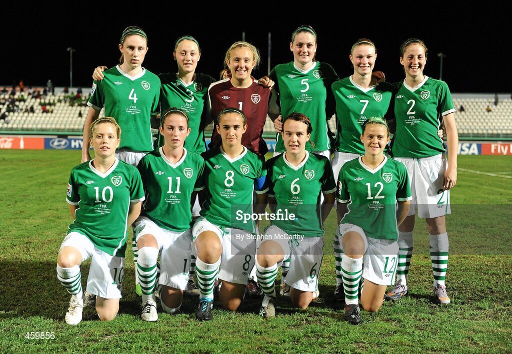 17 September 2010; The Republic of Ireland team, back row, from left, Jessica Gleeson, Megan Campbell, Grace Moloney, Jennifer Byrne, Aileen Gilroy, Ciara O'Brien, front row, from left, Denise O'Sullivan, Siobhan Killeen, Dora Gorman, Ciara Grant and Stacie Donnelly. FIFA U-17 Women’s World Cup Quarter-Final, Republic of Ireland v Japan, Larry Gomes Stadium, Arima, Trinidad, Trinidad & Tobago. Picture credit: Stephen McCarthy / SPORTSFILE