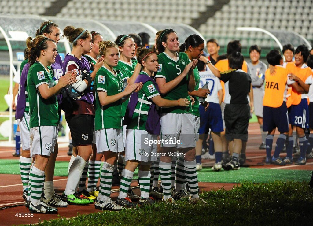 17 September 2010; Dejected Republic of Ireland players following their defeat to Japan. FIFA U-17 Womens World Cup Quarter-Final, Republic of Ireland v Japan, Larry Gomes Stadium, Arima, Trinidad, Trinidad & Tobago. Picture credit: Stephen McCarthy / SPORTSFILE