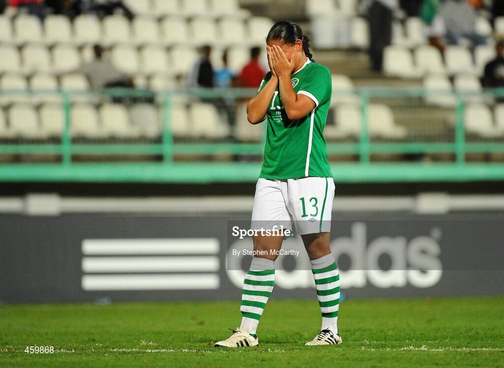 17 September 2010; A dejected Rianna Jarrett, Republic of Ireland, during the final minutes of the game. FIFA U-17 Women’s World Cup Quarter-Final, Republic of Ireland v Japan, Larry Gomes Stadium, Arima, Trinidad, Trinidad & Tobago. Picture credit: Stephen McCarthy / SPORTSFILE