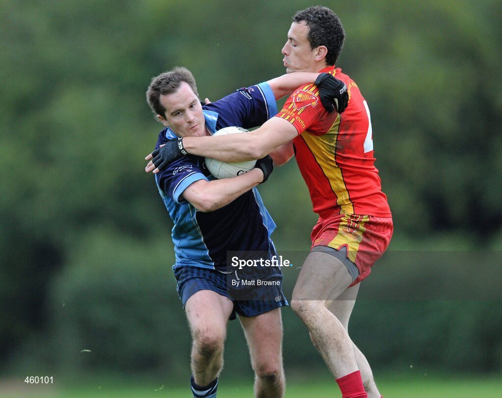 18 September 2010; David Reynolds, St. Jude’s, in action against Daniel Marmion, St. Johns, Drumnaquoile, Co. Down, at the Bord Gáis Energy / St. Jude’s All-Ireland Junior Football 7s Final. 20 teams from around the country travelled to take part in this prestigious competition. Bord Gáis Energy / St. Jude’s All-Ireland Junior Football 7s Tournament, St. Jude's GAA Club, Templeogue, Dublin. Picture credit: Matt Browne / SPORTSFILE