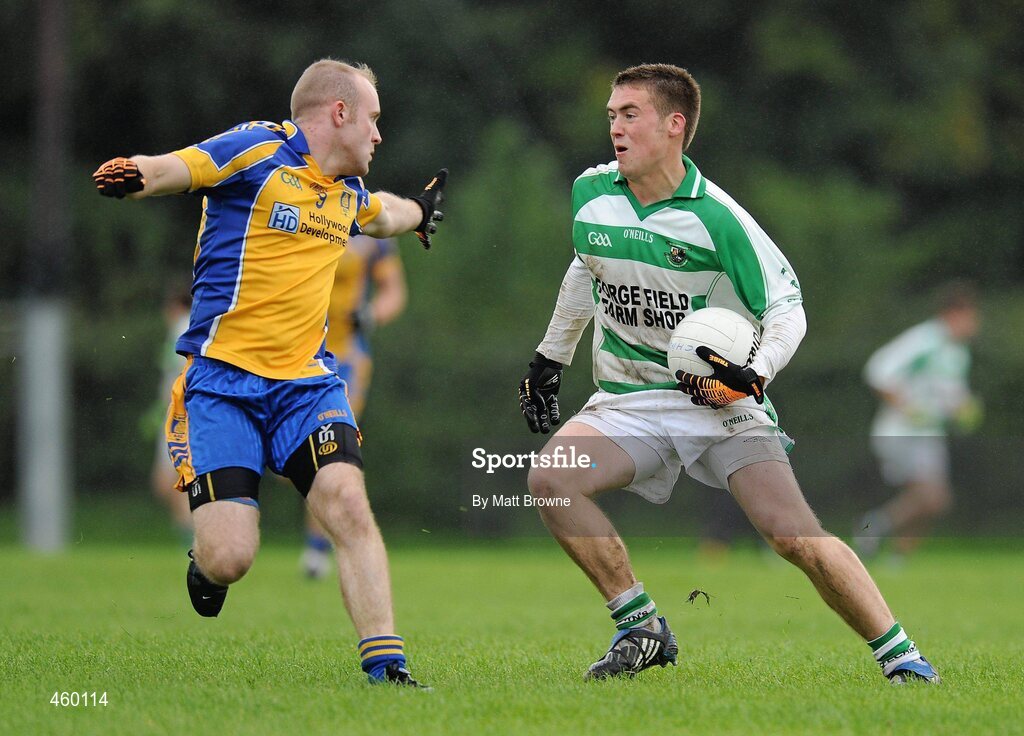 18 September 2010; Ronan Holcroft, St. Feichins, GAA Club, Termonfeckin, Co. Louth, in action against Liam McGrannaglan, St. Mochtas, GAA Club, Louth Villag, Co Louth. during the Shield Final, Bord Gáis Energy / St. Jude’s All-Ireland Junior Football 7s. 20 teams from around the country travelled to take part in this prestigious competition. Bord Gáis Energy / St. Jude’s All-Ireland Junior Football 7s Tournament, St. Jude's GAA Club, Templeogue, Dublin. Picture credit: Matt Browne / SPORTSFILE