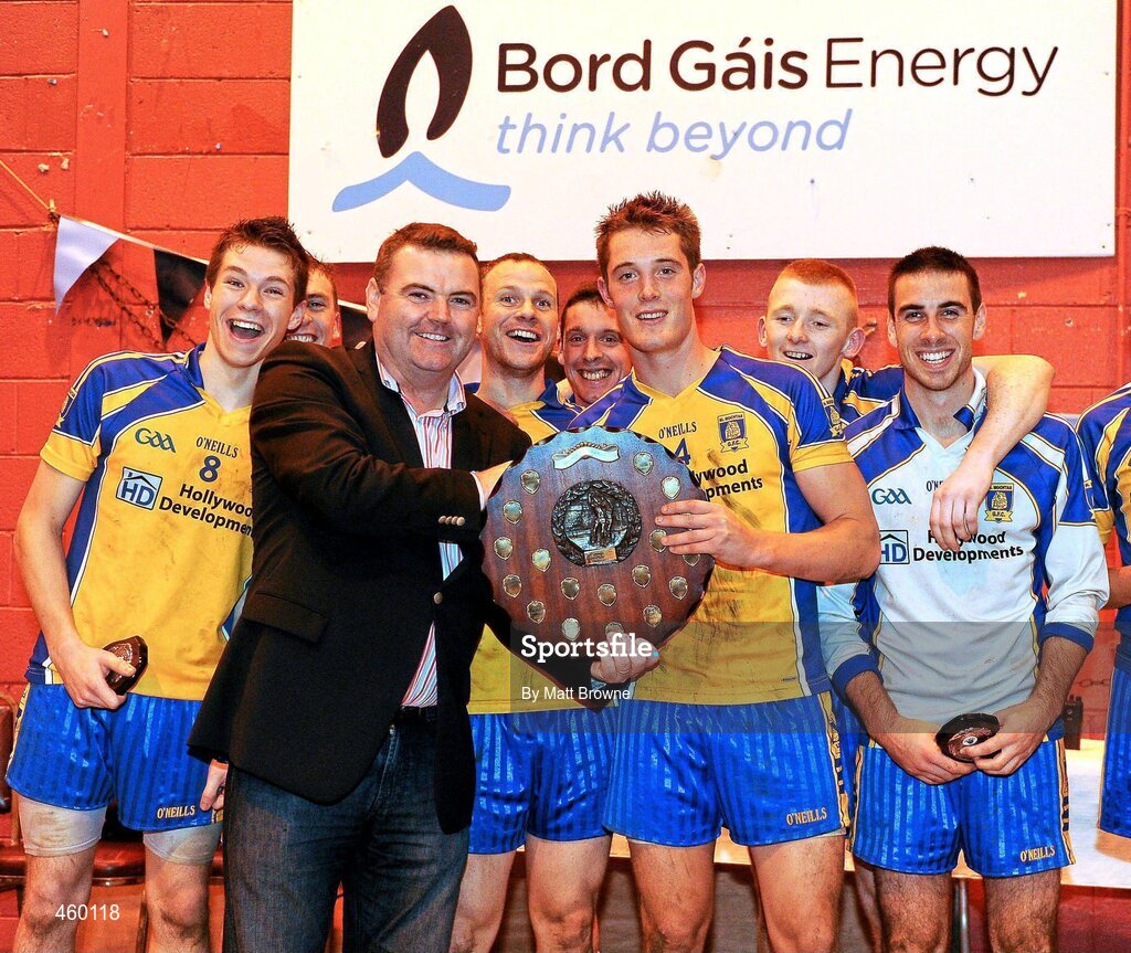 18 September 2010; John Mullins, CEO, Bord Gais Energy presents Declan Byrne the captain of St. Mochtas, GAA Club, Louth Villag, Co Louth, with the Bord Gáis Energy / St. Jude’s All-Ireland Junior Football 7s Shield Final Trophy. 20 teams from around the country travelled to take part in this prestigious competition. Bord Gáis Energy / St. Jude’s All-Ireland Junior Football 7s Tournament, St. Jude's GAA Club, Templeogue, Dublin. Picture credit: Matt Browne / SPORTSFILE