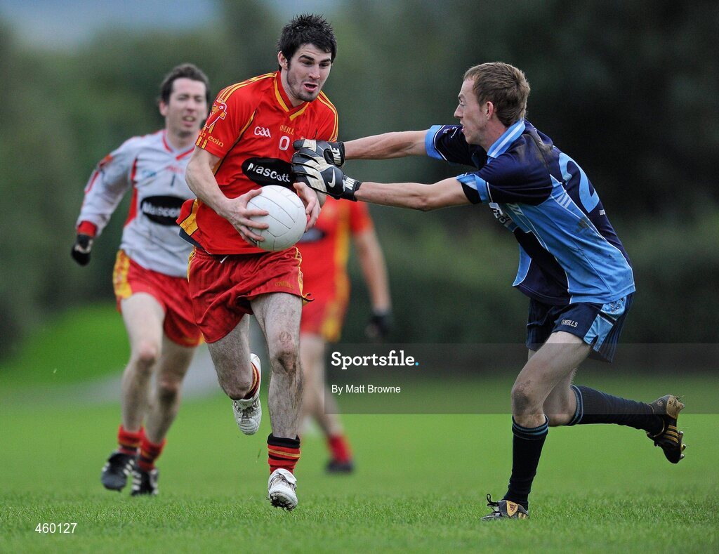 18 September 2010; Ryan Flanagan, St. Johns, Drumnaquoile, Co. Down, in action against Niall Cronin, St. Jude’s, at the Bord Gáis Energy / St. Jude’s All-Ireland Junior Football 7s Final. 20 teams from around the country travelled to take part in this prestigious competition. Bord Gáis Energy / St. Jude’s All-Ireland Junior Football 7s Tournament, St. Jude's GAA Club, Templeogue, Dublin. Picture credit: Matt Browne / SPORTSFILE