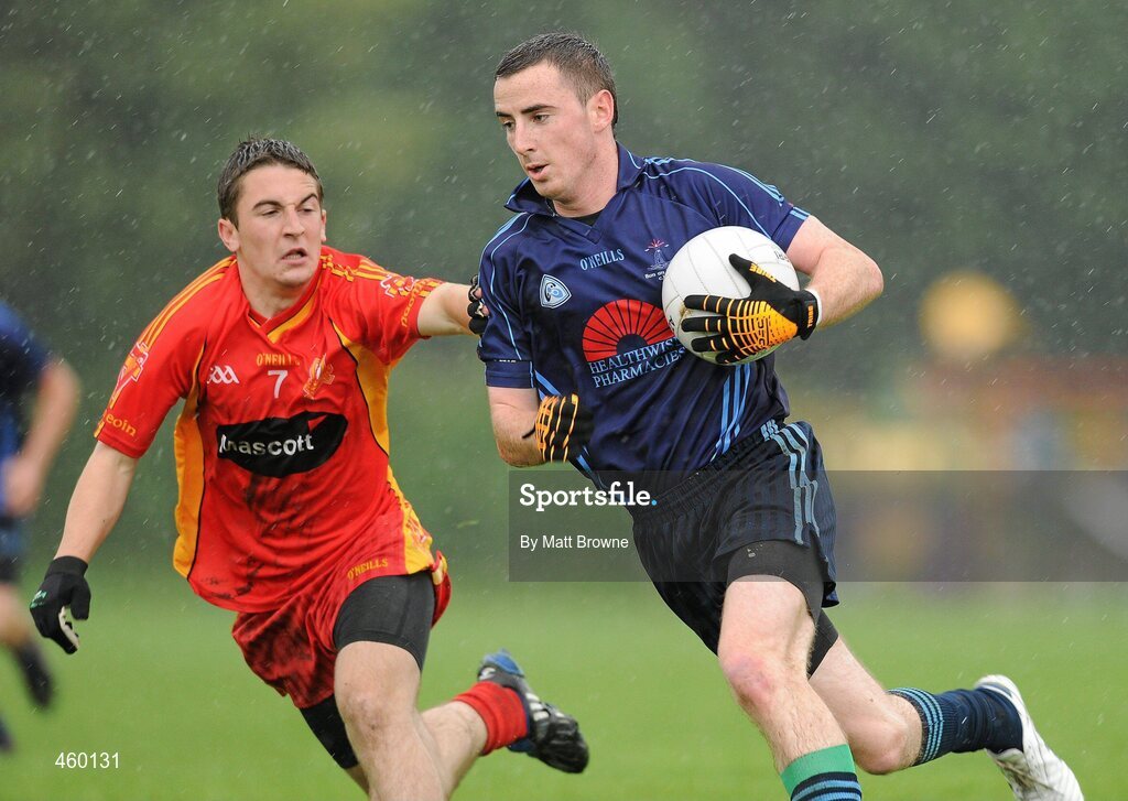 18 September 2010; Donal O'Murchu, Moville, GAA Club, Co Donegal, in action against Darren Savage, St. Johns, Drumnaquoile, Co. Down, during the Bord Gáis Energy / St. Jude’s All-Ireland Junior Football 7s, Quarter-Final. 20 teams from around the country travelled to take part in this prestigious competition. Bord Gáis Energy / St. Jude’s All-Ireland Junior Football 7s Tournament, St. Jude's GAA Club, Templeogue, Dublin. Picture credit: Matt Browne / SPORTSFILE