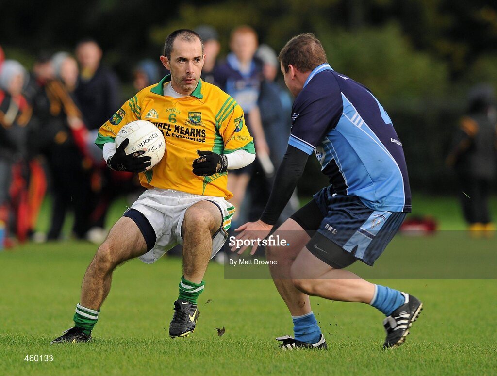 18 September 2010; Anton O'LAodha, St. Jame's GAA Club, Ardfield, East Cork, Co. Cork, in action against Liam Coffey, St. Jude’s, during the Bord Gáis Energy / St. Jude’s All-Ireland Junior Football 7s Semi-Final. 20 teams from around the country travelled to take part in this prestigious competition. Bord Gáis Energy / St. Jude’s All-Ireland Junior Football 7s Tournament, St. Jude's GAA Club, Templeogue, Dublin. Picture credit: Matt Browne / SPORTSFILE