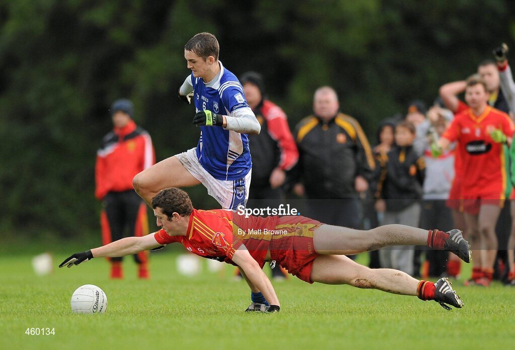 18 September 2010; Joeseph Savage, St. Johns, Drumnaquoile, Co. Down, in action against Thomas Meegan, Kiltimagh, GAA Club, Co, Mayo, at the Bord Gáis Energy / St. Jude’s All-Ireland Junior Football 7s Semi-Final. 20 teams from around the country travelled to take part in this prestigious competition. Bord Gáis Energy / St. Jude’s All-Ireland Junior Football 7s Tournament, St. Jude's GAA Club, Templeogue, Dublin. Picture credit: Matt Browne / SPORTSFILE