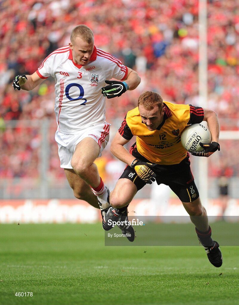 19 September 2010; Brendan Coulter, Down, in action against Michael Shields, Cork. GAA Football All-Ireland Senior Championship Final, Down v Cork, Croke Park, Dublin. Photo by Sportsfile