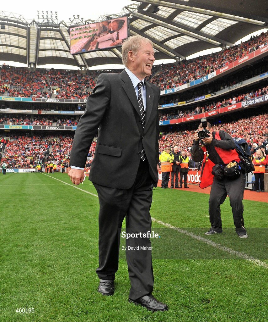 19 September 2010; RTE Gaelic Games Commentator Micheal O Muircheartaigh on the field before commentating on his last All-Ireland Senior Championship Final. GAA Football All-Ireland Senior Championship Final, Down v Cork, Croke Park, Dublin. Picture credit: David Maher / SPORTSFILE
