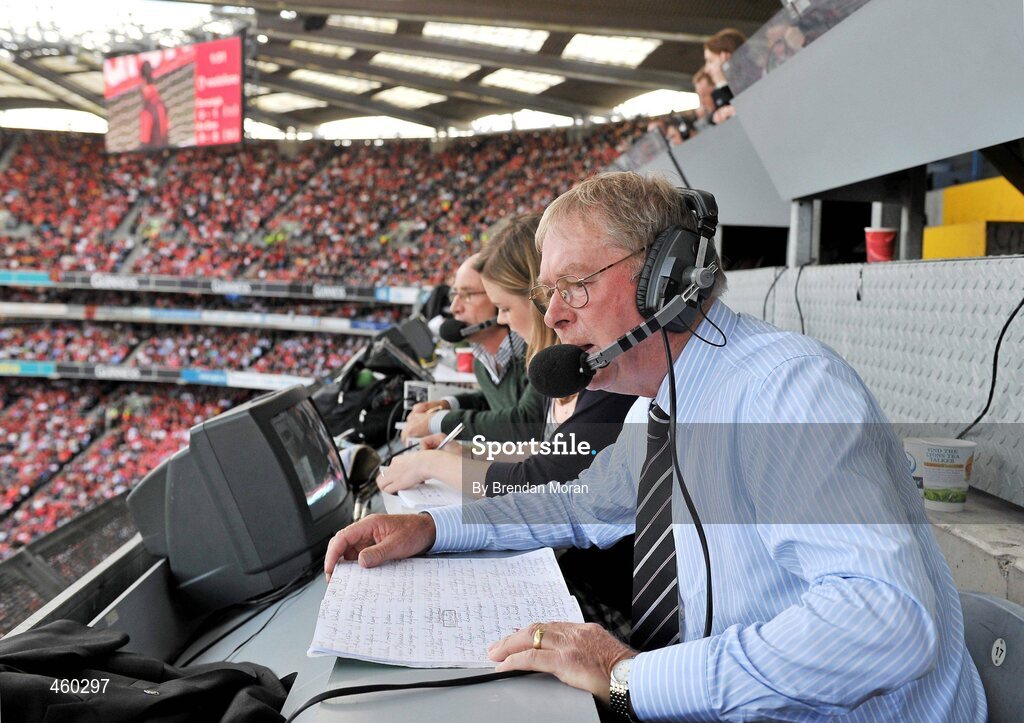 19 September 2010; RTE Gaelic Games Commentator Michéal O Muircheartaigh commentates on his last All-Ireland Senior Championship Final after a career lasting 62 years. His first broadcast was the Railway Cup Final on St Patrick's Day 1949. GAA Football All-Ireland Senior Championship Final, Down v Cork, Croke Park, Dublin. Picture credit: Brendan Moran / SPORTSFILE