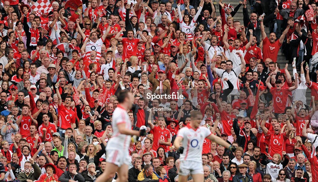19 September 2010; Cork fans celebrate after Paul Kerrigan scored their side's 12th point during the GAA Football All-Ireland Senior Championship Final match between Down and Cork at Croke Park in Dublin. Photo by Sportsfile