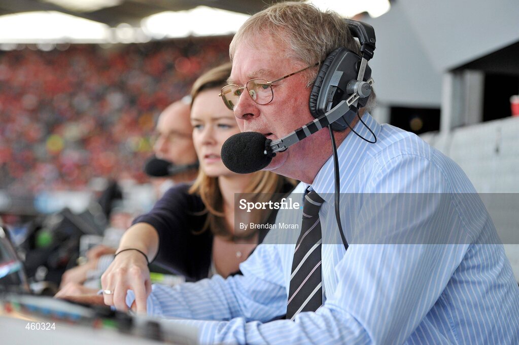 19 September 2010; RTE Gaelic Games Commentator Michéal O Muircheartaigh, assisted by his daughter Doireann, commentates on his last All-Ireland Senior Championship Final after a career lasting 62 years. His first broadcast was the Railway Cup Final on St Patrick's Day 1949. GAA Football All-Ireland Senior Championship Final, Down v Cork, Croke Park, Dublin. Picture credit: Brendan Moran / SPORTSFILE