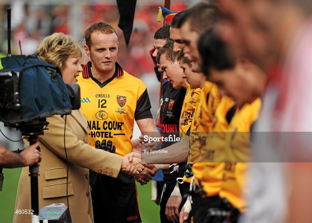 19 September 2010; Down captain Brendan Coulter introduces his team to President of Ireland Mary McAleese. GAA Football All-Ireland Senior Championship Final, Down v Cork, Croke Park, Dublin. Photo by Sportsfile