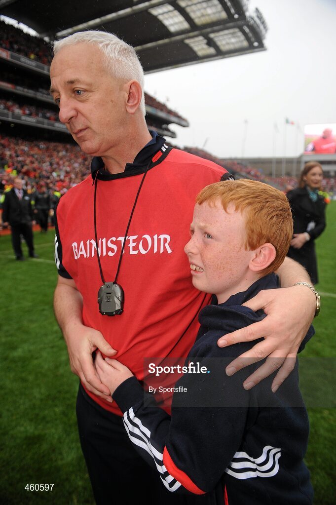 19 September 2010; Cork manager Conor Counihan celebrates with his son Oisin, aged 9, after the game. GAA Football All-Ireland Senior Championship Final, Down v Cork, Croke Park, Dublin. Photo by Sportsfile