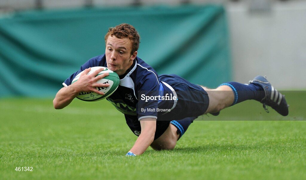 25 September 2010; Kieran Butler, Leinster, scores his side's third try. U18 Clubs Interprovincial, Leinster v Ulster, Donnybrook Stadium, Dublin. Picture credit: Matt Browne / SPORTSFILE
