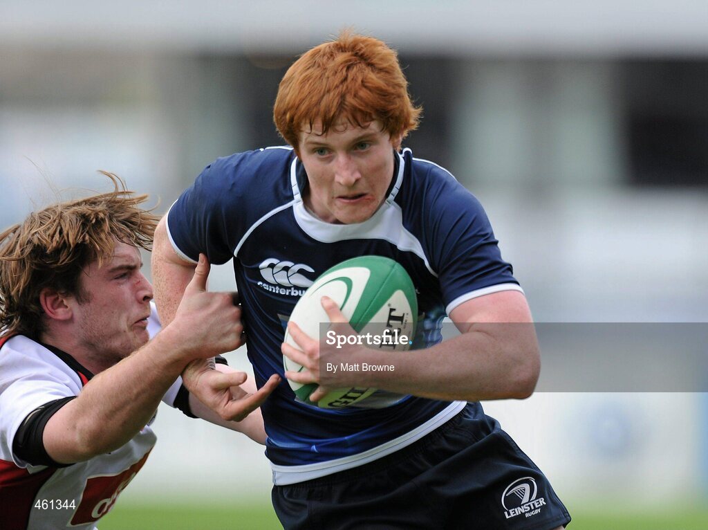 25 September 2010; Liam Bourke, Leinster, is tackled by Mark Ferris, Ulster. U18 Clubs Interprovincial, Leinster v Ulster, Donnybrook Stadium, Dublin. Picture credit: Matt Browne / SPORTSFILE