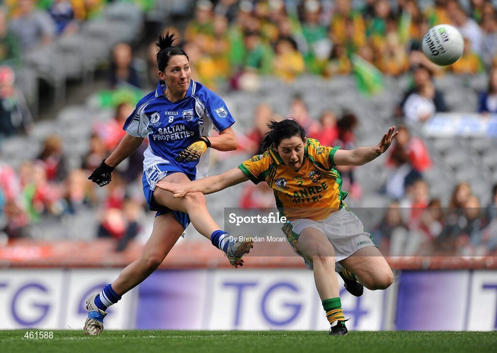 26 September 2010; Diane Toner, Donegal, fails to block a shot by Michelle McGrath, Waterford. TG4 All-Ireland Intermediate Ladies Football Championship Final, Donegal v Waterford, Croke Park, Dublin. Picture credit: Brendan Moran / SPORTSFILE