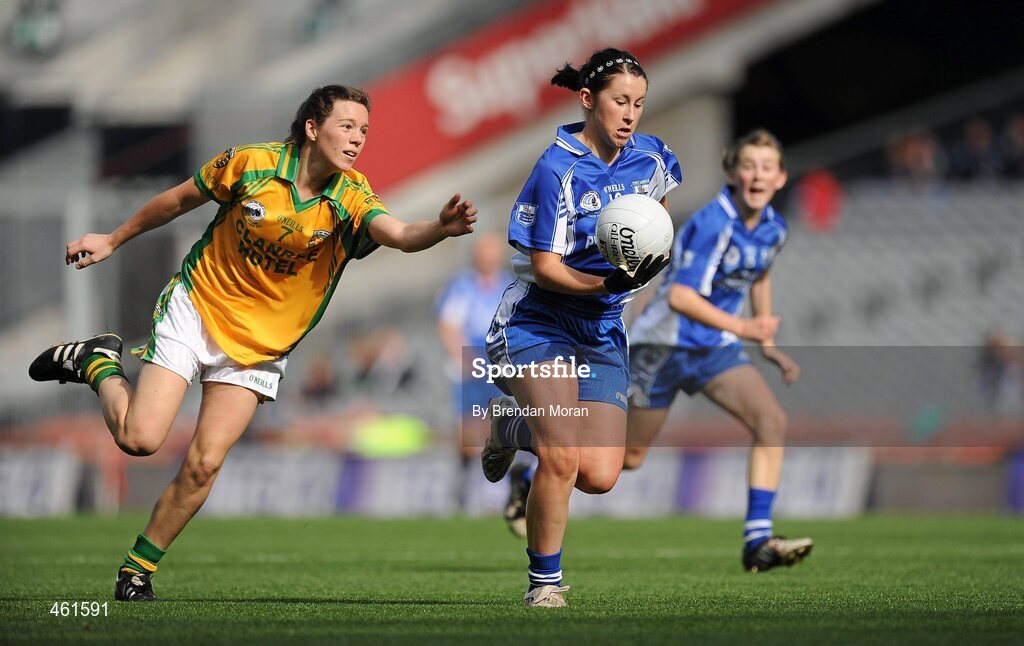 26 September 2010; Linda Wall, Waterford, in action against Theresa McCafferty, Donegal. TG4 All-Ireland Intermediate Ladies Football Championship Final, Donegal v Waterford, Croke Park, Dublin. Picture credit: Brendan Moran / SPORTSFILE