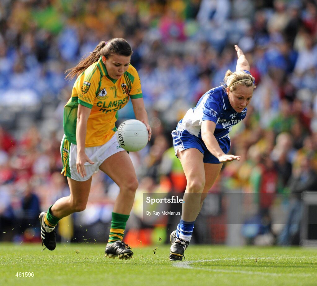 26 September 2010; Niamh Hegarty, Donegal, in action against Mary Foley, Waterford. TG4 All-Ireland Intermediate Ladies Football Championship Final, Donegal v Waterford, Croke Park, Dublin. Picture credit: Ray McManus / SPORTSFILE