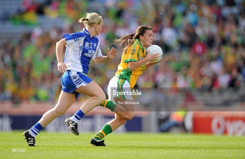 26 September 2010; Niamh Hegarty, Donegal, in action against Mary Foley, Waterford. TG4 All-Ireland Intermediate Ladies Football Championship Final, Donegal v Waterford, Croke Park, Dublin. Picture credit: Ray McManus / SPORTSFILE