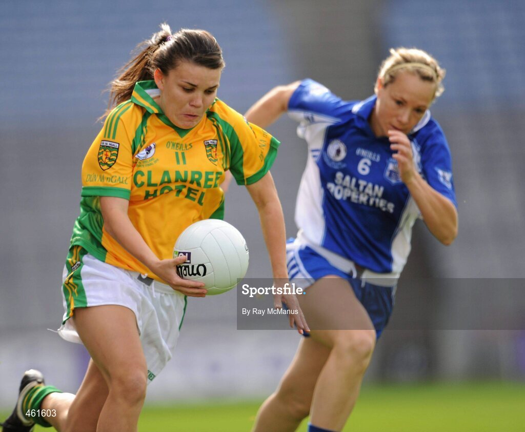 26 September 2010; Niamh Hegarty, Donegal, in action against Mary Foley, Waterford. TG4 All-Ireland Intermediate Ladies Football Championship Final, Donegal v Waterford, Croke Park, Dublin. Picture credit: Ray McManus / SPORTSFILE